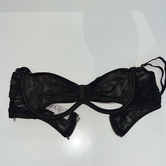 BLACK GATHERED MESH BRA - House of CB (Small) - Picture 1 of 6